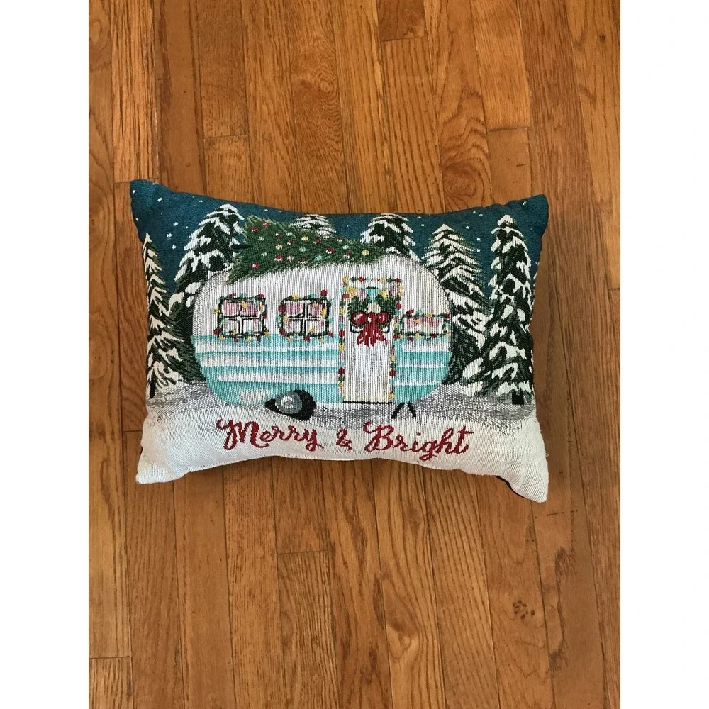 Christmas Camper Merry & Bright Lumbar Throw Pillow Decor